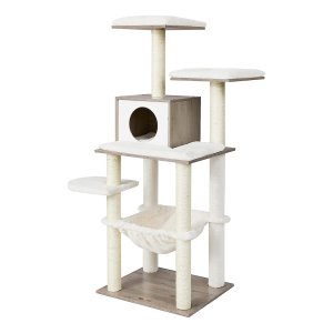 Kattenboom 138 Cm - Modern Kattenmeubilair Met Krabpaal, Knuffelhol, Sisalstammen, Hangmat, Platforms, Zacht Pluche En Wasbare Kussens - Grijs