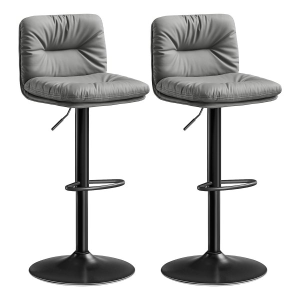 2-Delige Barkruk Set - Hoogteverstelbare Barstoelen Met Pu-Bekleding, 360° Draaibaar, Keukenstoelen Met Rugleuning En Voetensteun - Grijs