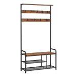 Industrieel Design Kledingrek Met 9 Hakken, Schoenenbank En Plank - 30 X 85 X 180,5 Cm - Vintage Bruin-Zwart - Perfect Voor Hal, Slaapkamer En Kleine Woningen
