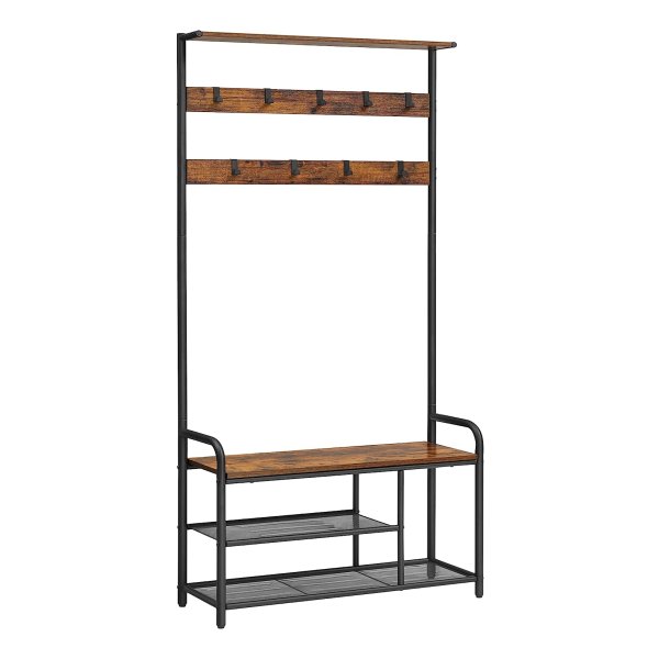 Industrieel Design Kledingrek Met 9 Hakken, Schoenenbank En Plank - 30 X 85 X 180,5 Cm - Vintage Bruin-Zwart - Perfect Voor Hal, Slaapkamer En Kleine Woningen