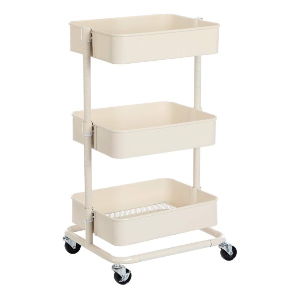 3-Tier Storage Trolley, Rolling Cart - Keukenopbergwagen Met Verstelbare Planken, Utility Cart Met 2 Remmen, Eenvoudige Montage, Voor Badkamer, Keuken, Kantoor, Wit