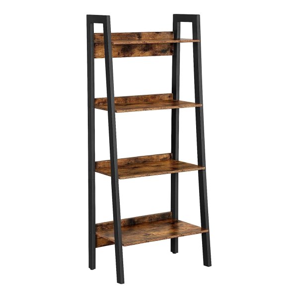 Industrieel Vintage Boekenkast Met 4 Niveaus - Eenvoudig Te Monteren Voor Thuiskantoor, Woonkamer, Slaapkamer, Kantoor, Keuken, Balkon - Metalen Frame, Bruin-Zwart