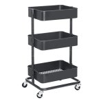 Grijze Opbergwagen Met 3 Niveaus, Rek Met Wielen, In Hoogte Verstelbaar, 2 Remmen, Eenvoudige Montage - Ideaal Voor Badkamer, Keuken En Kantoor