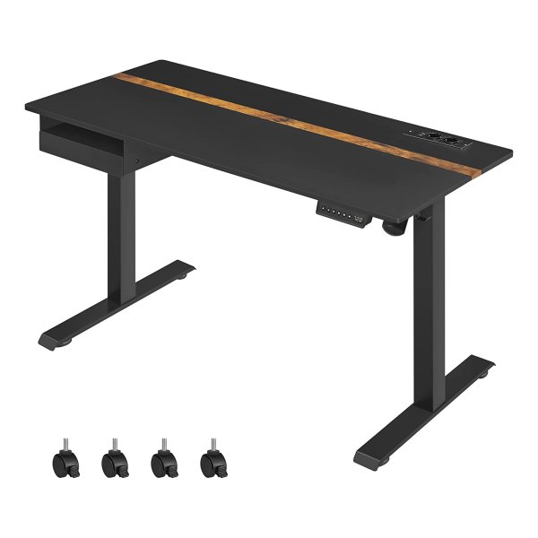 Elektrisch Verstelbaar Bureau Met Memoryfunctie - Bureaublad 60 X 140 Cm - 4 Hoogtes - Traploos Verstelbaar - Zwart