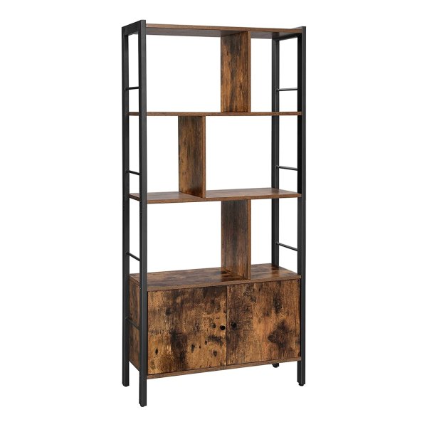 Industrieel Design Boekenkast Met 4 Open Planken - Vintage Bruin-Zwart Rek Voor Woonkamer, Keuken En Kantoor