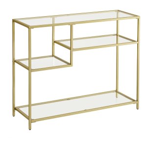 Goudkleurige Console Tafel Met Gehard Glas En Metalen Frame - 35 X 100 X 80 Cm - Modern Design Voor Hal, Woonkamer