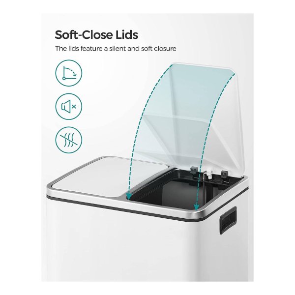 Afvalemmer voor de keuken, 30L, afvalscheiding, afvalemmer van metaal, pedaalemmer met binnenemmers en handgrepen, afvalscheidingssysteem, 2 x 15 liter, softclose, luchtdicht, wit, LTB30WT