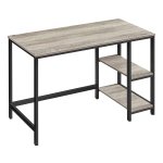Industrieel Design Bureau Met 2 Planken - Greige-Zwart - Stalen Frame - Perfect Voor Kantoor Of Woonkamer