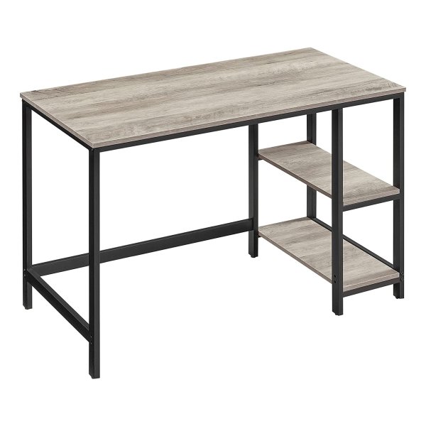 Industrieel Design Bureau Met 2 Planken - Greige-Zwart - Stalen Frame - Perfect Voor Kantoor Of Woonkamer