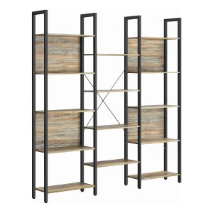 Eikenkleur Boekenkast Met Blauwe Nerf-Zwarte Metalen Frame - 14-Vaks Staande Boekenkast Voor Woonkamer, Studeerkamer, Kantoor, Industrieel Ontwerp, 24 X 158 X 166 Cm