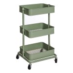 3-Laags Opbergwagen Met In Hoogte Verstelbare Planken, Gereedschapskar Met 2 Remmen, Eenvoudige Montage, Voor Badkamer, Keuken, Kantoor, Olijfgroen