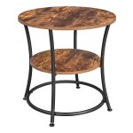 Bijzettafel Rond, Bijzettafel Met 2 Planken, Woonkamer, Slaapkamer, Eenvoudige Montage, Metaal, İndustrieel Ontwerp, Rustiek Bruin