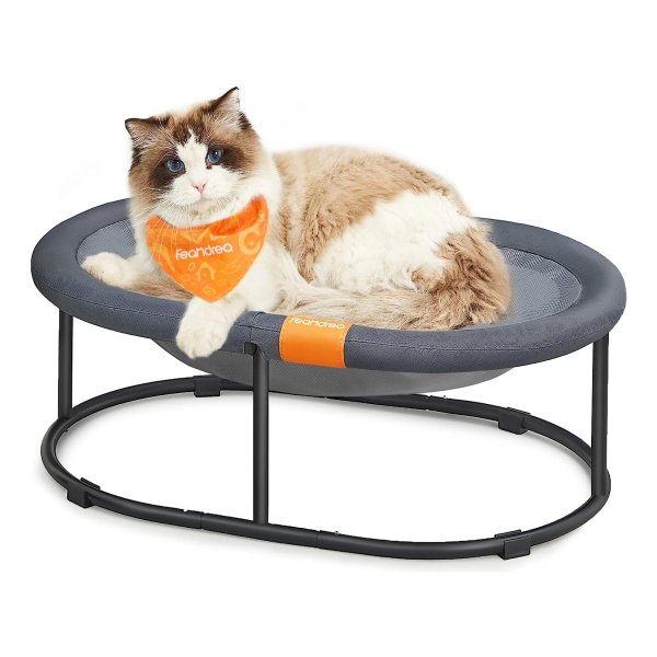 Kattenhangmat Voor Huisdieren Tot 12 Kg - Verhoogd Kattenbed Met Afneembaar Net - Klein Hondenbed, Machinewasbaar, Ovaal, Grijs - Vrijstaand Huisdierbed Voor De Zomer