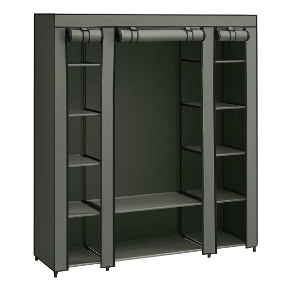 Kledingkast Met Metalen Frame, 12 Planken, Vliesstof Bekleding, 45X150X175 Cm, Vouwkast Met Kledingstang