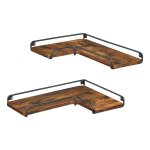 Hoekplank Set van 2 – L-vormig Wandrek – Industrieel Design – Vintage Bruin/Zwart