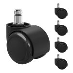 5-Delige Set Bureaustoelwielen 50 Mm, 11 Mm X 22 Mm, Geluidsarm, Krasvrij, Vervangt Vloerbeschermingsmat, Zwart