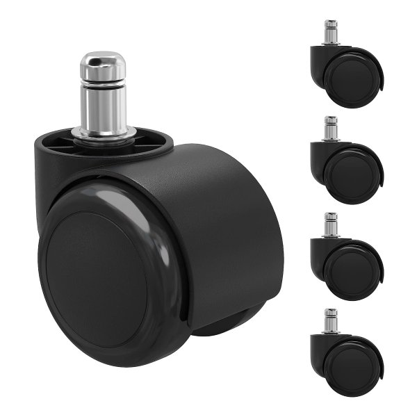 5-Delige Set Bureaustoelwielen 50 Mm, 11 Mm X 22 Mm, Geluidsarm, Krasvrij, Vervangt Vloerbeschermingsmat, Zwart