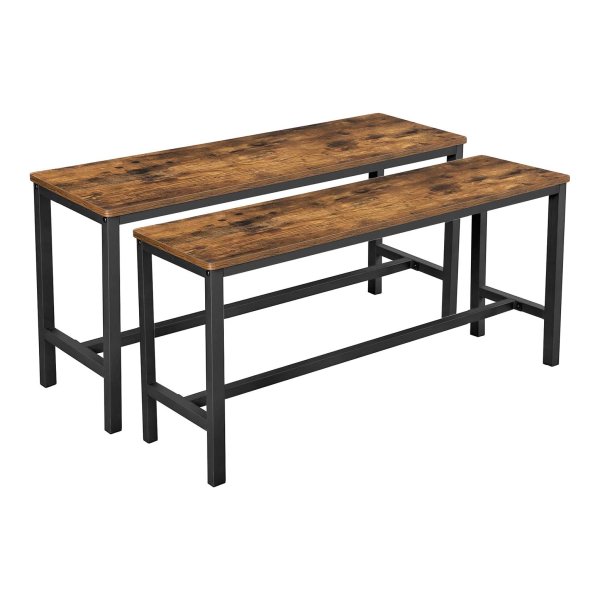 Banken Voor Eettafel, Set Van 2, Keukenbanken, Eettafelbanken, 108 X 32,5 X 50 Cm, Keuken, Eetkamer, Stevig Ä°jzeren Frame, Ä°ndustrieel Ontwerp, Vintage Bruin-Zwart