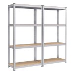 Heavy Duty Rek, Set Van 2, Kelderrek, Opbergrek, 40 X 80 X 160 Cm, Rek Met Stalen Frame, Tot 520 Kg Belastbaar, 4 Verstelbare Planken, Zilver