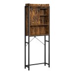 Wc-Plank, Badkamerplank, Met Kast, Stalen Frame, Voor Wasmachine, Eenvoudige Montage, Ä°ndustrieel Ontwerp, 64 X 24 X 171 Cm, Vintage Bruin-Zwart