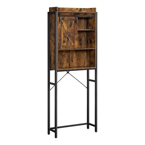 Wc-Plank, Badkamerplank, Met Kast, Stalen Frame, Voor Wasmachine, Eenvoudige Montage, Ä°ndustrieel Ontwerp, 64 X 24 X 171 Cm, Vintage Bruin-Zwart