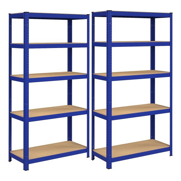 Heavy-Duty Rek, Set Van 2, Opbergrekken, Kelderrek, 180 X 90 X 40 Cm, Tot 875 Kg Belastbaar, 5 Verstelbare Planken, Rek Van Metaal, Steekrek, Werkplaatsrek, Kelder, Blauw