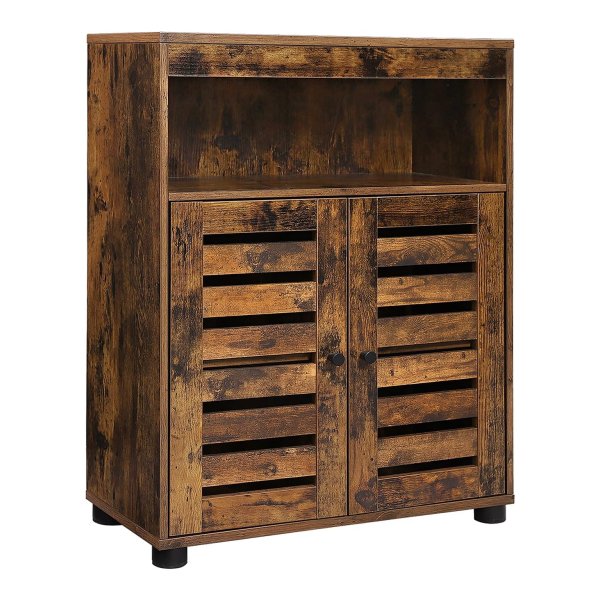 Badkamerkast, 60 X 30 X 80 Cm, Opbergkast, Jaloeziedeuren, Open Vak, İn Hoogte Verstelbaar Legbord, Vintage Bruin