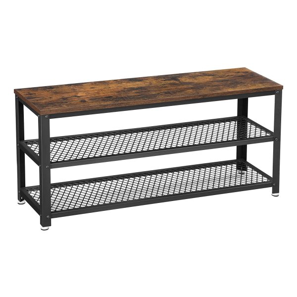 Industrieel Design Schoenenrek - 2 Planken, 30X100X45 Cm - Vintage Bruin-Zwart - Perfect Voor Entree, Hal Of Woonkamer