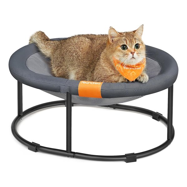 Kattenhangmat Voor Huisdieren Tot 8 Kg - Verhoogd Kattenbed Met Afneembaar Net, Machinewasbaar, Ovaal, Grijs