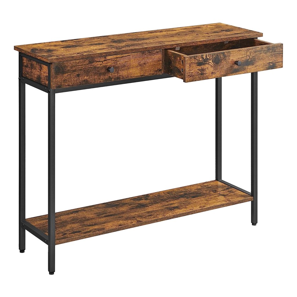 VEVOR Rotan consoletafel met 3 opbergladen, rotan entreetafel met natuurlijke rotan schuifdeur, consoletafel voor woonkamer, studeerkamer, entree of tv-muur, natuurlijk