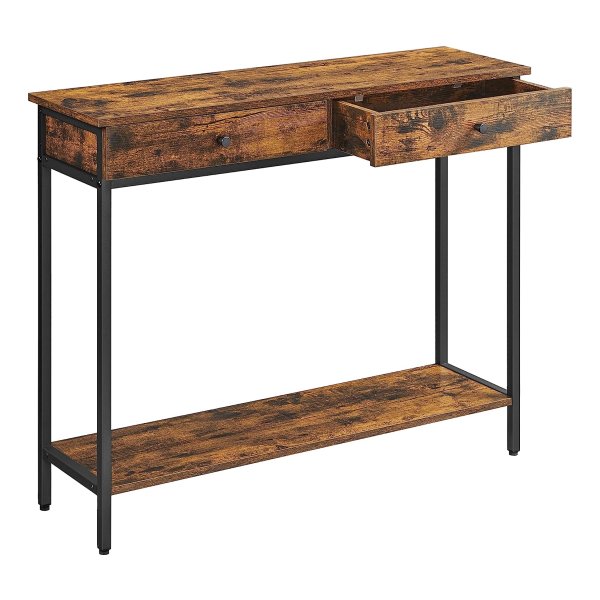 Industriële Consoletafel Met 2 Laden, Stalen Frame, Stabiel, Rustiek Bruin En Zwart - Perfect Voor Hal, Slaapkamer En Woonkamer