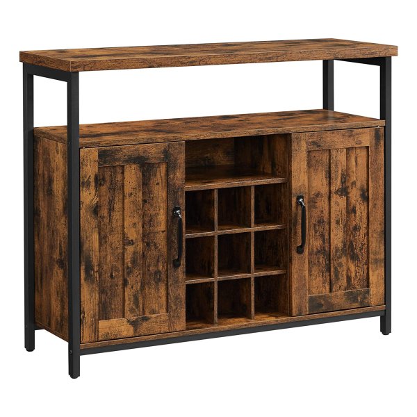 Industriële Vintage Bruinzwarte 2-Deurs Opbergkast Voor Woonkamer, Keuken, Eetkamer - 100 X 35 X 81,4 Cm Dressoir, Keukenkast, Wijnkast