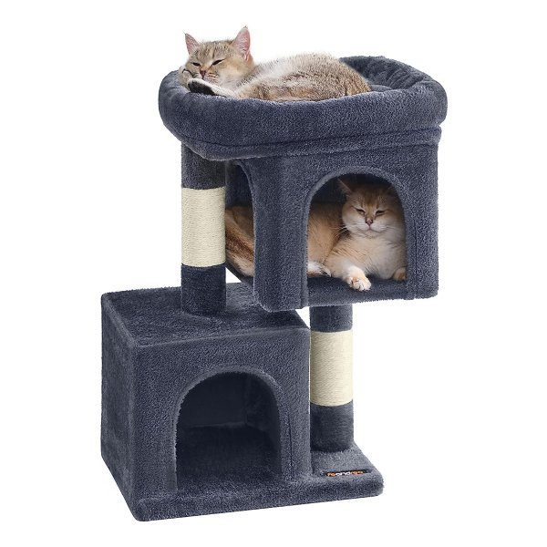 Klein Kattenboom - 67 Cm - Kattenhuis Voor Kittens Tot 3 Kg - Groot Platform - Sisalstammen - Rookgrijs