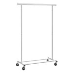 Kledingrek op wielen, kapstok, kledingrek, 100 lb laadvermogen, metalen kledingstang, 2-bar plank, opvouwbare bodem, voor slaapkamer, zilver, HSR106E01