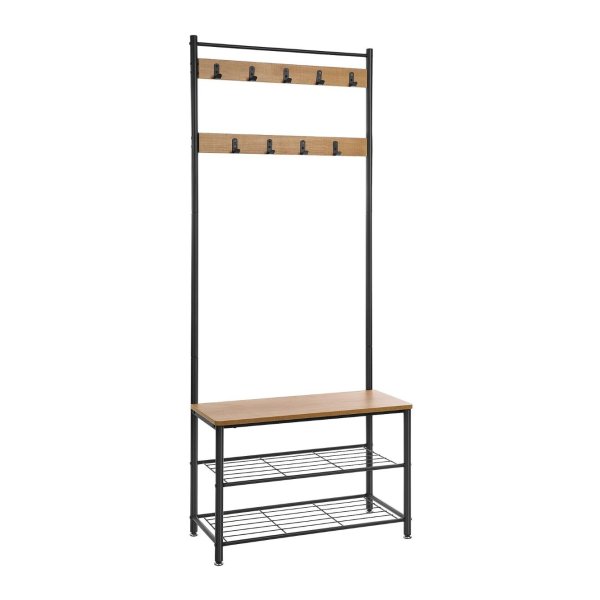 Kapstok Met Bankje - Bruin/Zwart - Metaal - 70X32X175 Cm