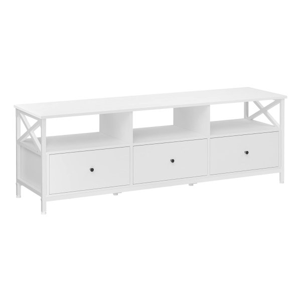 Lowboard Voor Televisie Tot 65 İnch, 147 Cm Lang, Televisietafel Met 3 Laden, 3 Open Vakken, 40 X 147 X 50 Cm, Woonkamer, Stalen Frame, Wit