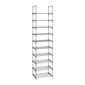 Schoenenrek Met 10 Planken, Groot Metalen Schoenenrek, Dıy, Standplank, Ruimtebesparend, Multifunctioneel, Woonkamer, Slaapkamer, Keuken, 45 X 30 X 174 Cm, Grijs