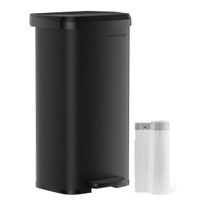 Afvalemmer Keuken, 68 Liter Afvalemmer, Pedaalemmer Van Metaal, Met Deksel, Hoog, Smal En Ruim, Zwart