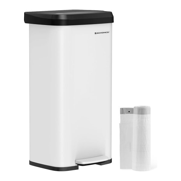 Afvalemmer Keuken, 68 Liter Afvalemmer, Pedaalemmer Van Metaal, Met Deksel, Hoog, Smal En Ruim, Wit-Zwart