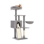 Krabpaal, 135 Cm Kleine Kattentoren Voor Binnenkatten, Meerlaags Pluche Kattenverblijf Met Afneembare Wasbare Zitstokhoes, Krabpaal En Plank, Mand, Grot, Lichtgrijs