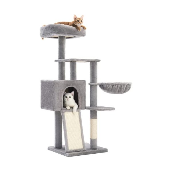 Krabpaal, 135 Cm Kleine Kattentoren Voor Binnenkatten, Meerlaags Pluche Kattenverblijf Met Afneembare Wasbare Zitstokhoes, Krabpaal En Plank, Mand, Grot, Lichtgrijs