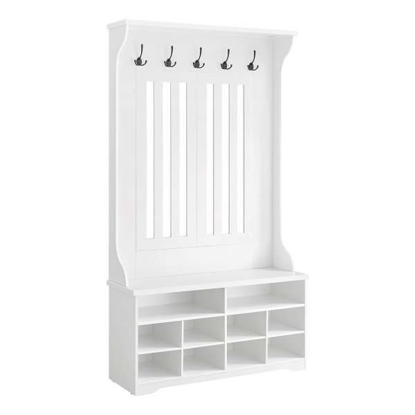 Entreekast, Garderobe, Kapstok Met Bank, Schoenenopslag, Met Haken, Verstelbaar Rek, Modern, Wit