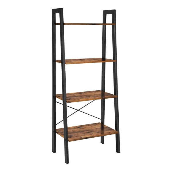 4-Laags Boekenrek Met Stalen Frame - Rustiek Bruin En Zwart - Industriële Stijl Ladderplank Opbergrek Boekenkast