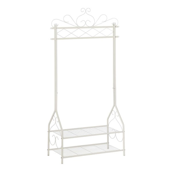 Vintage Staand Kledingrek Met Kledingstang En 2 Legplanken - Metaal - 92 X 173 X 41 Cm - Gebroken Wit