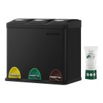 Keukenafvalemmer, Metalen Pedaalemmer, 3-Ä°n-1 Afvalemmer, 24 Liter, Afvalscheiding, Afvalscheidingssysteem, Eenvoudig Te Reinigen, Staal, Zwart