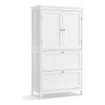 Badkamerkast – Opbergkast met 2 Deuren, 2 Laden en Verstelbare Plank – 30 x 60 x 110 cm – Wit