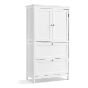 Badkamerkast – Opbergkast met 2 Deuren, 2 Laden en Verstelbare Plank – 30 x 60 x 110 cm – Wit