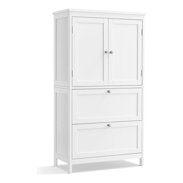 Badkamerkast – Opbergkast met 2 Deuren, 2 Laden en Verstelbare Plank – 30 x 60 x 110 cm – Wit