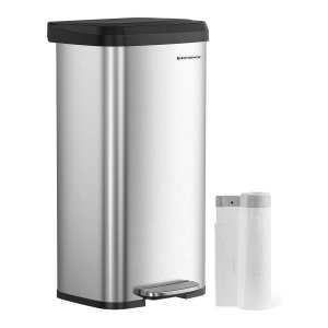 Afvalemmer Keuken, 68 Liter Afvalemmer, Pedaalemmer Van Metaal, Met Deksel, Hoog, Smal En Ruim, Zilver-Zwart