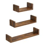 U-Vormige- Wandplank, Set Van 3, Zwevende Plank Ä°n Vintage Stijl, Wandmontage, Voor Decoraties, Woonkamer, Slaapkamer En Kantoor, Houtlook, Donkerbruin